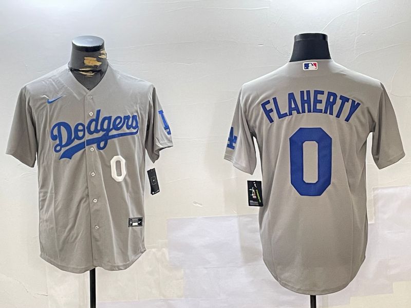 Men Los Angeles Dodgers 0 Flaherty Grey Game 2024 Nike MLB Jersey style 11203